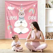 TOVLIS Llama Wall Tapestry Cute Room Decor - 125x150cm Teen Room Decor for Girls Nursery Playroom, Dorm, Young Kids Yoga Space Pink Aesthetic, Llamacorn Unicorn Rainbow Wall Art, Kid Boho Backdrop Wall Hanging Throw, Set for 5 Year Old Girl