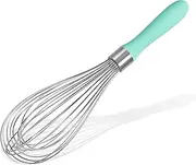 18/8 Stainless Steel Balloon Whisk, Doosu Kitchen Whisk for Cooking Handheld Egg Beater with Rust-Proof Sturdy Wires & Non-Slip Silicone Handle for Beating, Stirring, Blending (12 Wires, Aqua Sky)