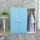 Birdie南亞塑鋼-防水3尺二門一格組合式塑鋼衣櫃/雙吊桿塑鋼收納衣櫃(白色+粉藍色)-90x46.5x90cm
