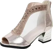 [SWDZM] Women's Block Chunky Heel Mary Jane Ankle Open Toe Latin Salsa Dance Wedding Dress Shoes,Model CCZ116
