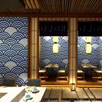 在飛比找蝦皮購物優惠-和風墻紙日係裝修日式風格個性日本料理拉麵壽司店海浪浮世繪壁紙