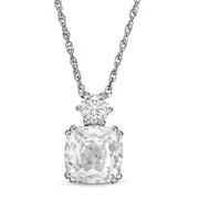 8.0mm Cushion-Cut and Round Lab-Created White Sapphire Pendant in Sterling Silver