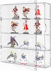 SVENJBB 4 Tier Preassembled Acrylic Display Box for Mini Toys and Small Pop Figurines, Clear Display Case for Both Wall Mounted and Desktop Showcase, Dustproof Storage Cabinet with Hinged Magnet Door