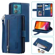 For Motorola Edge 40 Neo Wallet Case,Leather Zipper Magnetic Flip Card Case