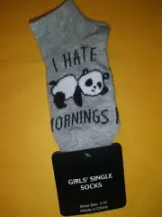 Girl fashion socks size 7-10 Gray with Panda I hate Mornings