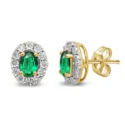 Bevilles 9kt Yellow Gold Created Emerald & Diamond Earrings Stud
