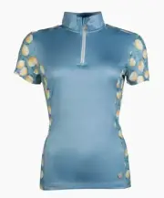 LADIES EQUESTRIAN RIDING SHIRT BY HKM LIGHT BLUE W LEMONS