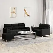 Generic 3 Piece Sofa Set with Pillows Black Fabric