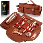 Travel Bartender Kit with Bag | 17-Piece Copper Bar Tool Set & Portable Bar Bag