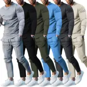 Men Casual Tracksuit O-neck Long Sleeve T-shirt&Pants Set Streetwear Two Piece