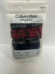 New CALVIN KLEIN Boys 2 Pack Cotton Stretch Boxer Briefs S 6-7 Black Crimson NIP
