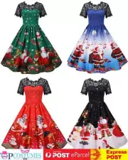 Lace Christmas Vintage Swing Flare Dress Up 50s Snowflake Xmas Rockabilly