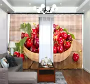 Red Cherry Wooden Bowl 3D Curtains Blockout Photo Printing Curtains Drape Fabric