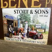 Stott & Sons Est 1896 Garage Blacksmith Scene Sign BRITISH MADE Pratts Castrol
