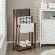 CostwayFreestanding Wood Towel Rack with Bottom Storage Shelf for Bathroom-Coffee