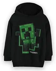 [Minecraft] Boys Hooded Sweatshirt | Kids & Teens Black Graphic Hoodie | Game Sprite Jumper Creeper Block Pop Out Sweatshirt | Gaming Villain Sweater