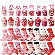 [Foaincore] 16 Set Valentine's Day Cupcake Socks Gifts for Women Angel Heart Print Cotton Socks Cute Funny Cupcake Socks with Gift Packaging Fluffy Socks for Women Wife Mother Gifts, Mainly Rose Red,