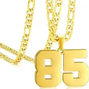 [ANMUXI] Customized Necklaces, Gold Plated Initial and Number Pendants, Sports Chain Made of Stainless Steel, for Men & Women, Christmas Birthday