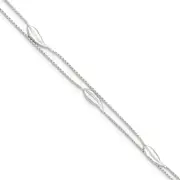 Sterling Silver Polished 2-Strand Feather 9In Plus 1In Ext Anklet