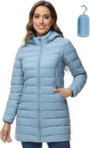 [Royal Matrix] Women's Packable Puffer Jacket Lightweight Puffer Coat with Hood Long Winter Warm Travel Puffer Jackets