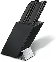 Victorinox, Beech Wood Swiss Modern Knife Block, 6 Pieces, Filled with 5 Kitchen Knives and 1 Fork, Safe Storage, Black Varnished