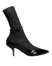 Dolce&Gabbana Women Black Ankle Boots Patent Leather High Heel Booties Sz EUR 39
