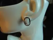 Master Hand carved Sardonyx shell earrings of horses set in Italian sliver