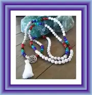 HOWLITE JAPA MALA, 7MM Knotted HOWLITE Mala Necklace With Chakra & TREE OF LIFE