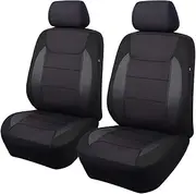 Flying Banner car seat Covers Quality Carbon Fiber Air Mesh Fabric Sport Low Back Bucket Back Pocket Arm Rest (2 Fronts - Low Bucket, Black)