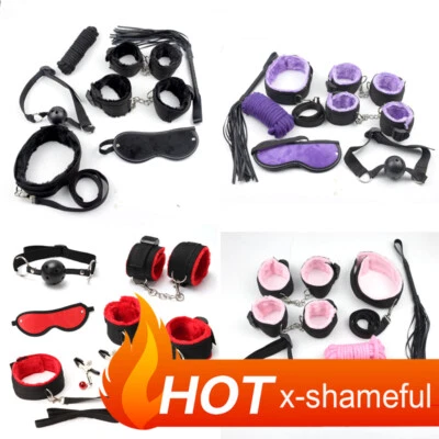 7 Pcs Set Sexy PU Leather Binding Set Hand Cuffs Footcuff Whip Rope Blindfold