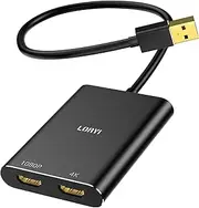 USB 3.0 to Dual HDMI Adapter Compatible with Windows/Mac OS, 4K@30Hz/1080P@60Hz, HDMI USB to HDMI Splitter, MST Mode, USB to HDMI Adapter for 2 Monitors