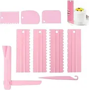 Kyerbaino 9 Pieces Cake Scraper Set with Adjustable Cream Smoother, Decorating Comb and Icing Smoother Plastic Sawtooth Scraper Polisher Butter Mousse Cake Edge DIY Tool (Pink)