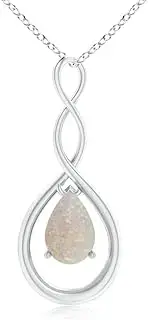 [Angara] Natural Pear-Shaped Opal Infinity Loop Pendant Necklace in Sterling Silver/10ct/14ct Solid Gold for Women | October Birthstone Jewellery for Her