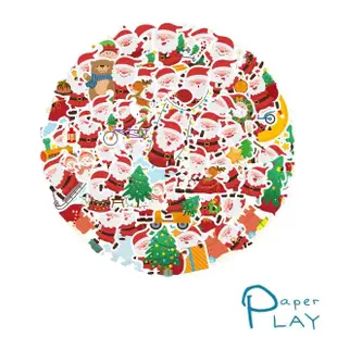 【Paper Play】創意多用途防水貼紙-可愛卡通聖誕老人 50枚入(防水貼紙 行李箱貼紙 手機貼紙 水壺貼紙)