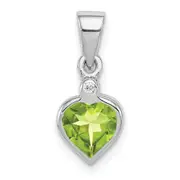 Sterling Silver Rhodium Plated Peridot and Diamond Pendant