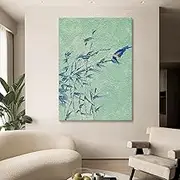 Hand-Painted Oil Painting - Minimalist Green Bamboo Texture Modern Large Size Canvas Wall Art Painting,Sofa Background Living Room Bedroom Home Decorations,As Shown,70 X 110 Cm(28"X44")