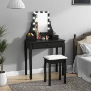 CostwayVanity Set with Lighted Mirror and 10 LED Dimmable Bulbs-Black