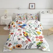 Parrot Comforter Set Mushroom Floral Twin Bedding Sets for Boys,Cartoon Animal