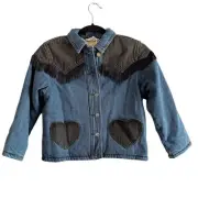 Stella McCartney Sherpa Lined Western Fringe Denim Jacket Girls Size 8 Yrs NEW
