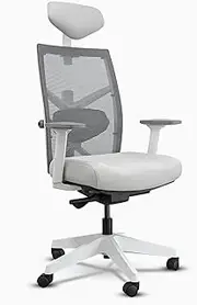 [Desky] Elite Ergonomic Chair – White Frame, Grey Mesh – Lumbar Support, 3D Armrests, Headrest