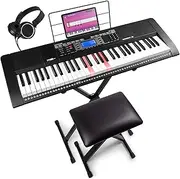 MAX Rhapsody 61 Keyboard with Stand, Bench & Headphones - Electric Keyboard Set (KB61 - Light)