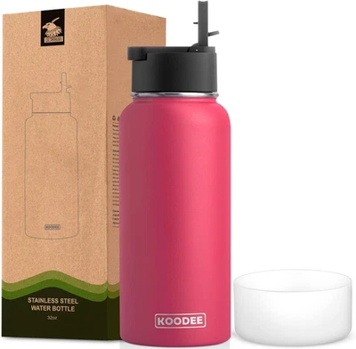 Insulated Water Bottle with Straw Lid 950ML Stainless Steel Wide Mouth Sports Wa