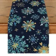 Blue Snowflakes Hexagon Winter Table Runner, Seasonal Christmas Kitchen