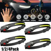 COB LED Motion Sensor Headlamp USB Rechargeable Headlight Torch Flashlight US