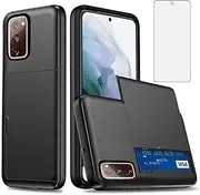 Asuwish Phone Case for Samsung Galaxy S20 FE Gaxaly S 20 FE 5G UW 6.5 inch with Tempered Glass Screen Protector and Card Holder Wallet Cover Cell Glaxay S20FE5G S20FE 20S Fan Edition 4G G5 Men Black