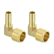 Brass Hose Barbed Elbow Fitting 2pcs 3/8" Barb x 1/2" NPT Male, Connect Pipes