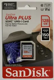 SanDisk 128GB Ultra Plus SDXC UHS-1 Card Speed up to 150 MB Class V10 Camera