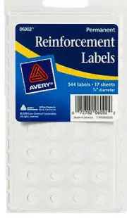 Hole Reinforcement Labels, 1/4-In., 560-Ct. 06734
