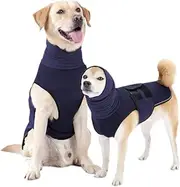 Dog Anxiety Shirt Calming Jacket with Hoodie Dog Ears Cover 2 in 1, Dog Anxiety Jacket with Ear Wrap for Travel Vet Visits Separation Anxiety Relief, Calming Shirt Wrap (NavyBlue, L)