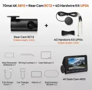 70mai Dash Cam 4K HDR A810 IMX678 Xiaomi GPS 4G UHD AI Detection Parking Camera